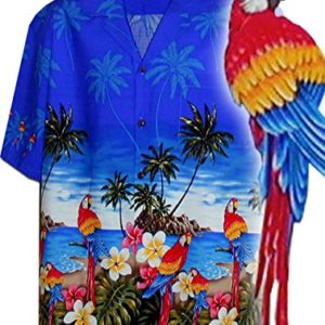Pacific Legend Men's Parrots Beach Border Hawaiian Shirt